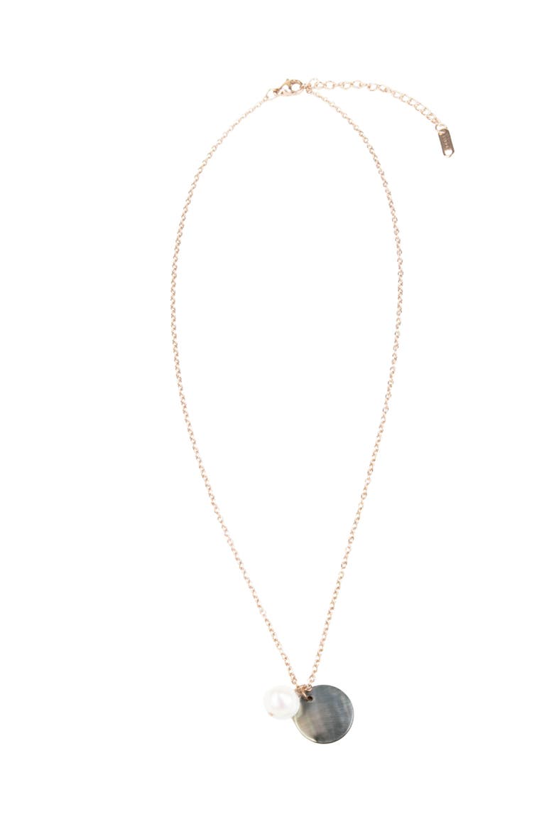 Mother-of-Pearl Round & Pearl Pendant Necklace, Alternate, color, Black