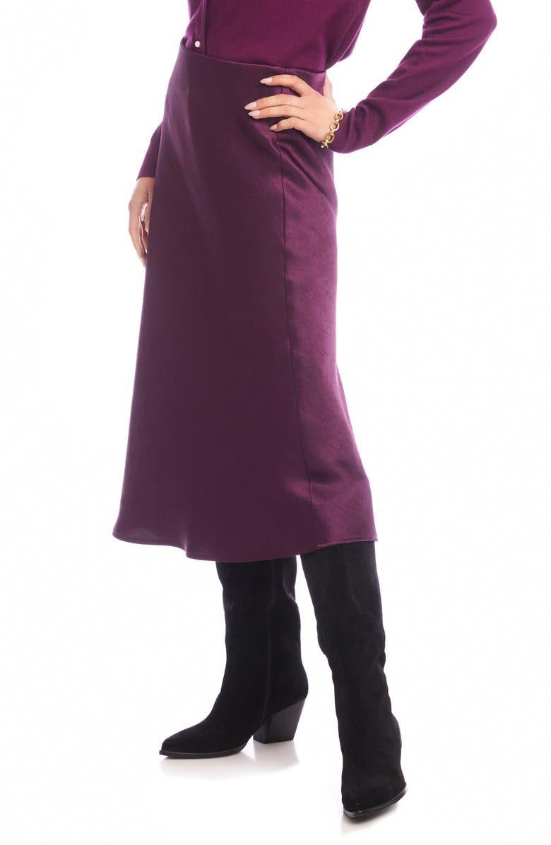 Karen Kane Bias Cut Satin Midi Skirt, Alternate, color, Eggplant