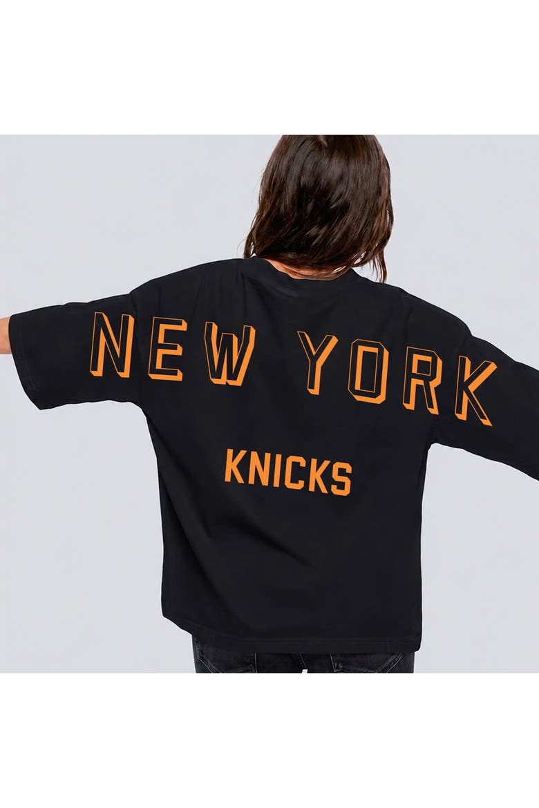 Women's Hype and Vice Black New York Knicks Oversized Football T-Shirt, Alternate, color, Black