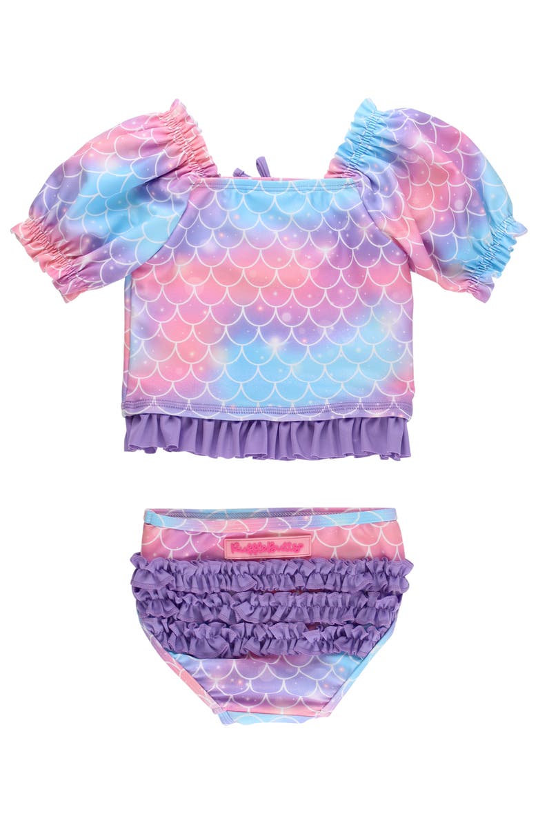 RuffleButts UPF50+ Puff Sleeve Ruffle Tankini 2-Piece Swimsuit, Alternate, color, Shimmer Mermaid Tale