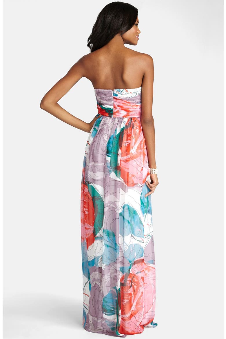 'Laura' Print Strapless Sweetheart Chiffon Gown, Alternate, color, TAFFY