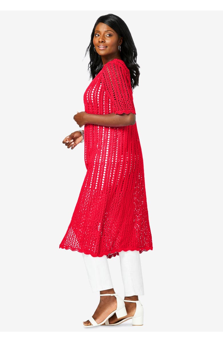 Jessica London Scalloped Crochet Sweater Duster, Alternate, color, White