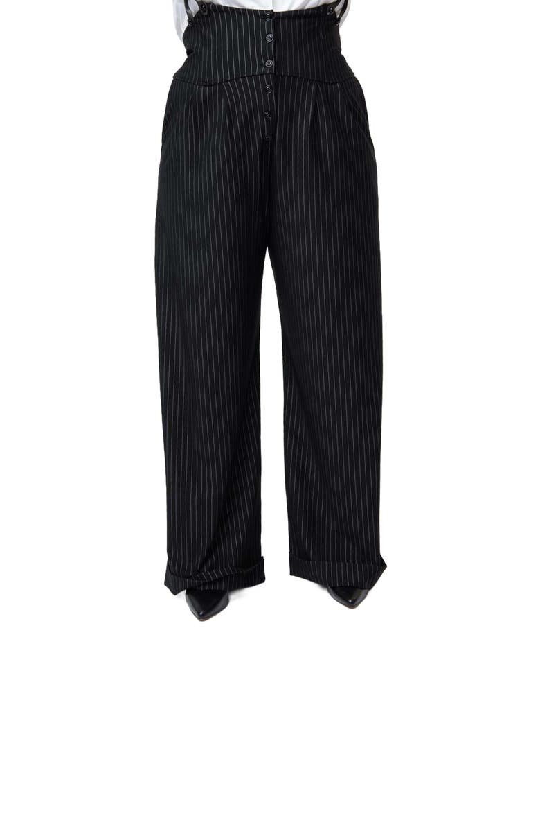 Unique Vintage Plus Size Thelma High Waist Suspender Pants, Alternate, color, Black & White Pin Stripe