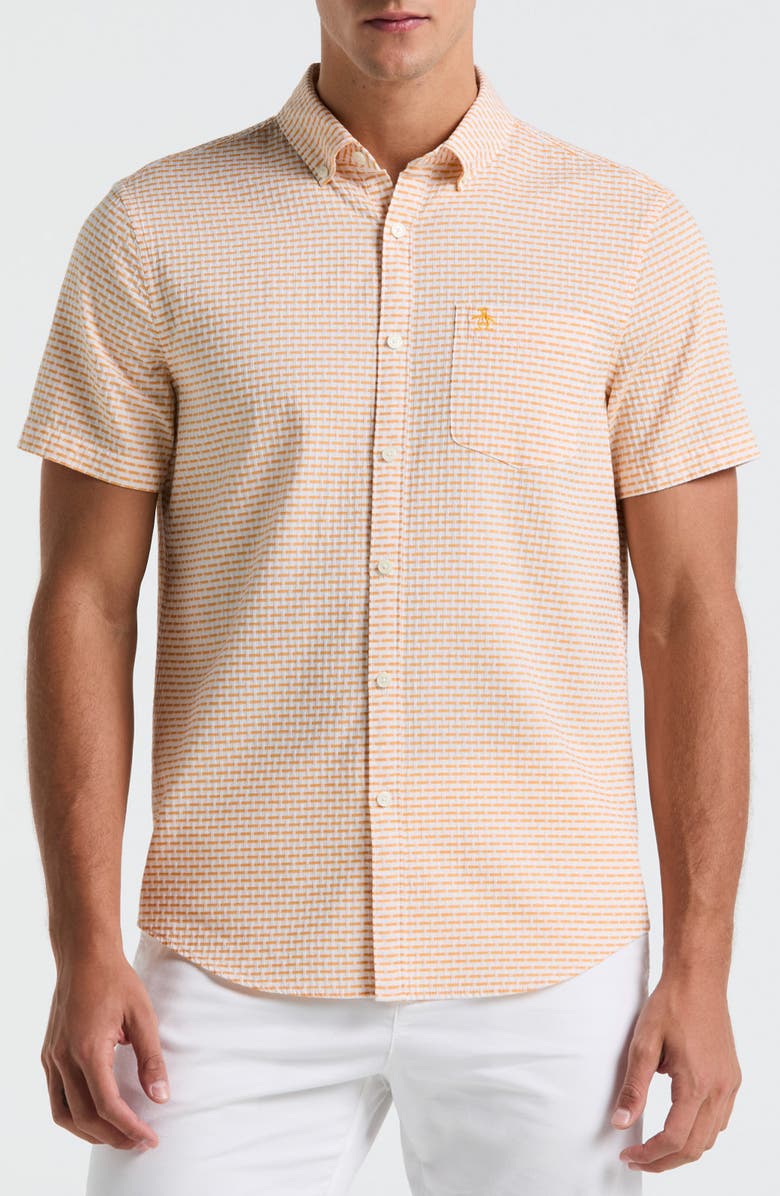 Original Penguin Textured Cotton Short Sleeve Button-Down Shirt, Main, color, 