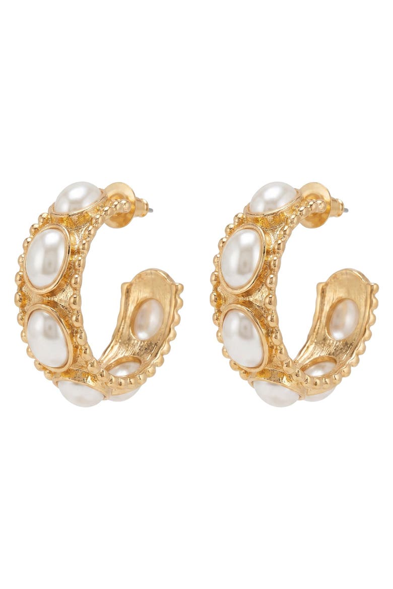 Nitia Pearl Hoops, Main, color, Gold