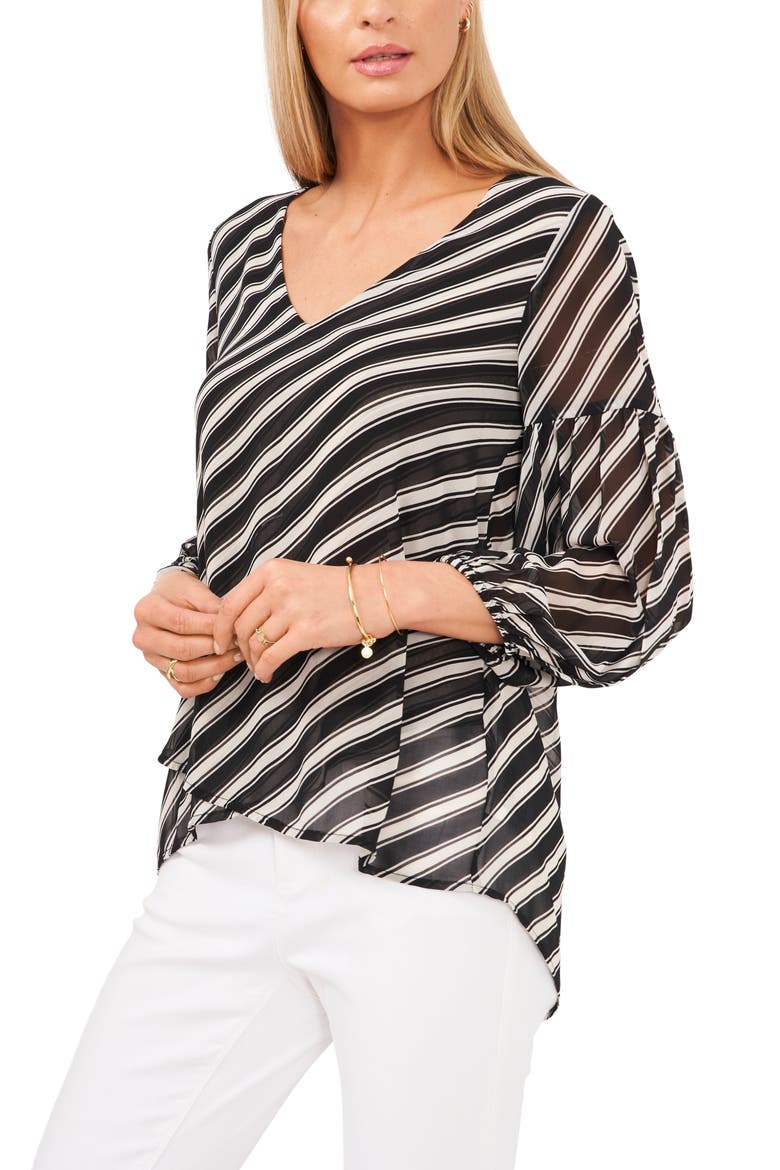 Amalfi Stripe Crossover Blouse, Main, color, RICH BLACK