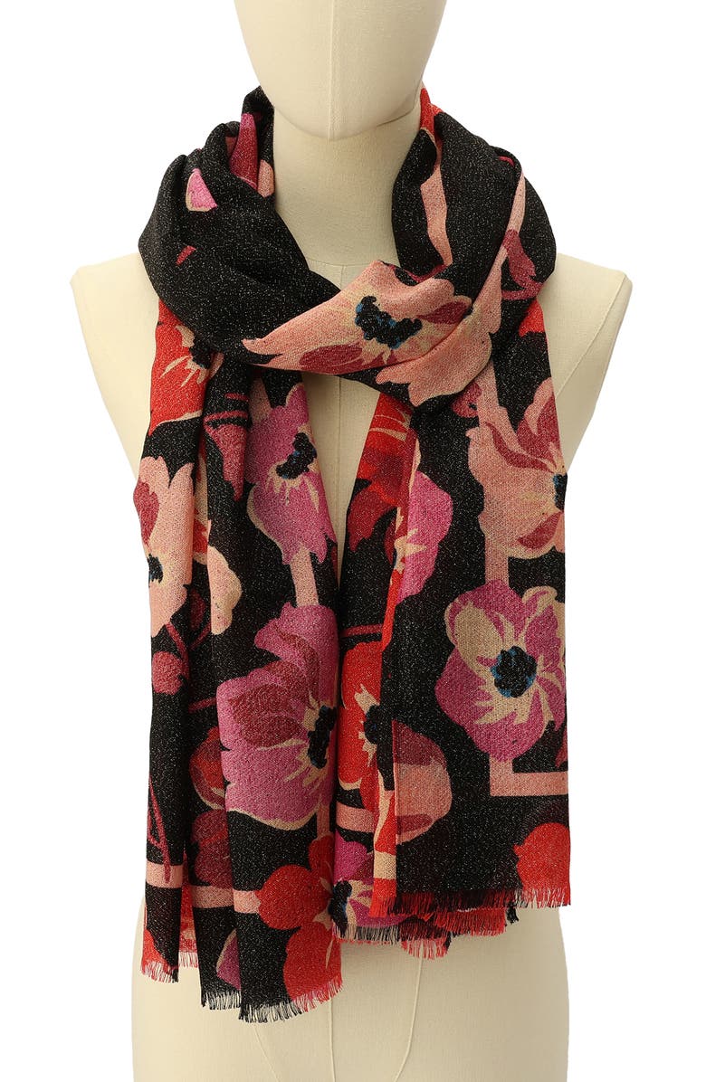 Kate Spade New York fall poppies wool blend oblong scarf, Alternate, color,