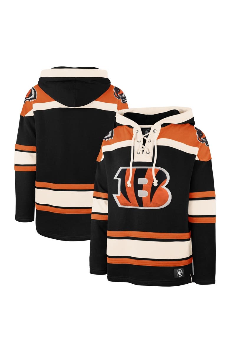 '47 Men's '47 Black Cincinnati Bengals Big & Tall Superior Lacer Pullover Hoodie, Main, color,