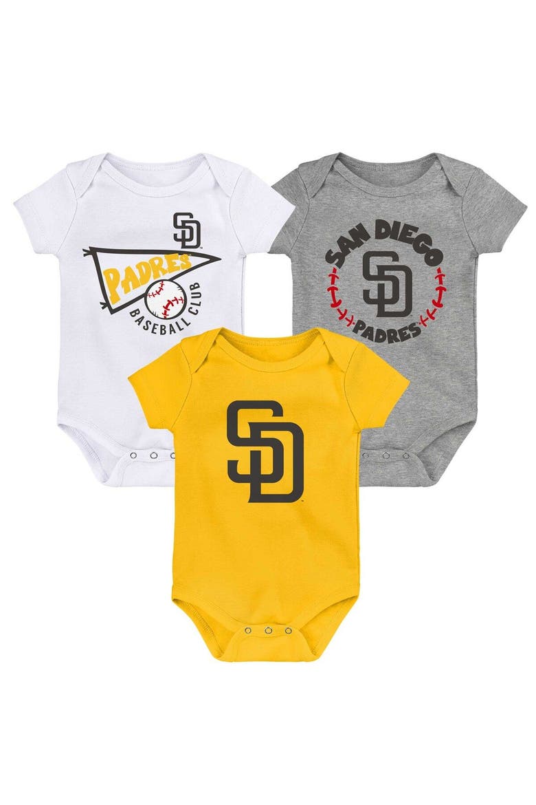 Infant Gold/White/Heather Gray San Diego Padres Biggest Little Fan 3-Pack Bodysuit Set, Main, color, Gold