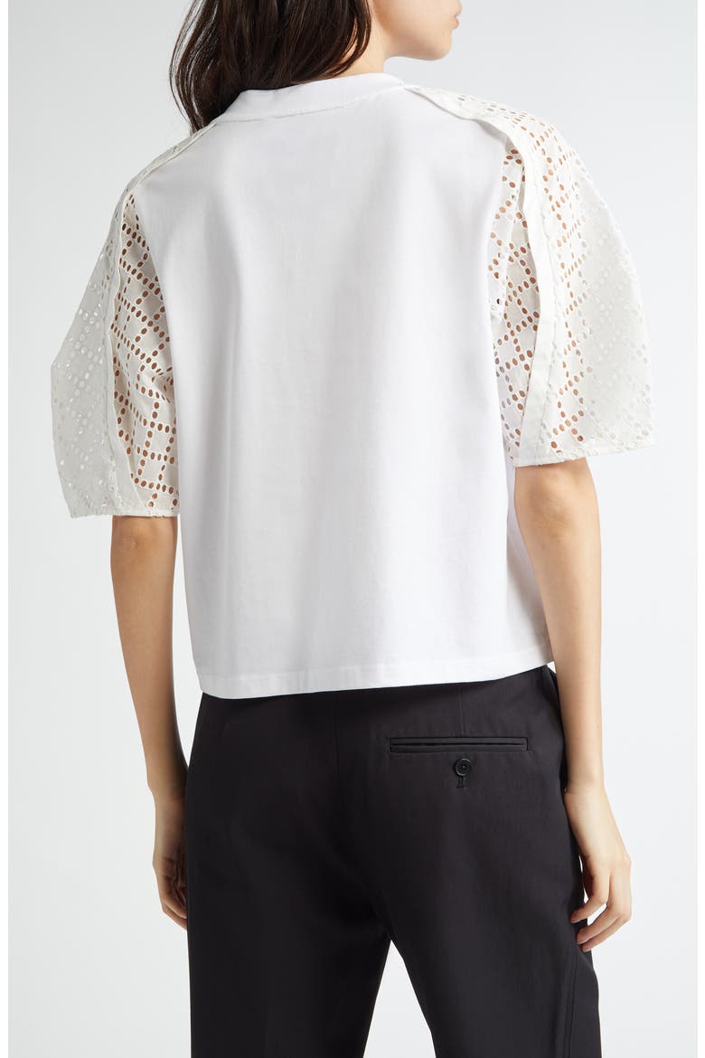 Broderie Anglaise Mixed Media Cotton Top, Alternate, color, WHITE-WHITE