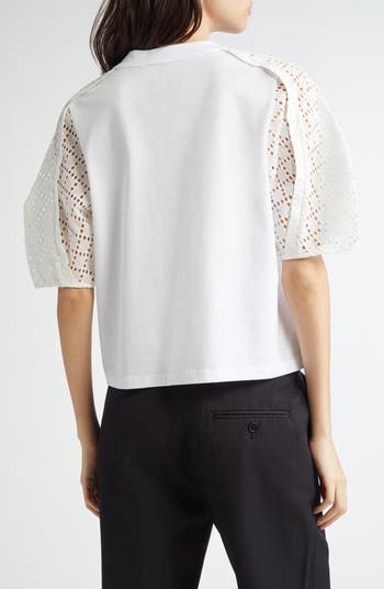 Broderie Anglaise Mixed Media Cotton Top