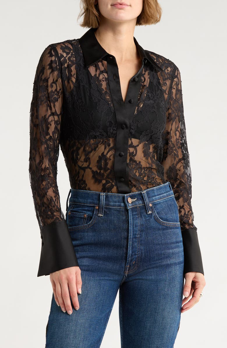 L'AGENCE Reims Lace Button-Up Shirt, Main, color,