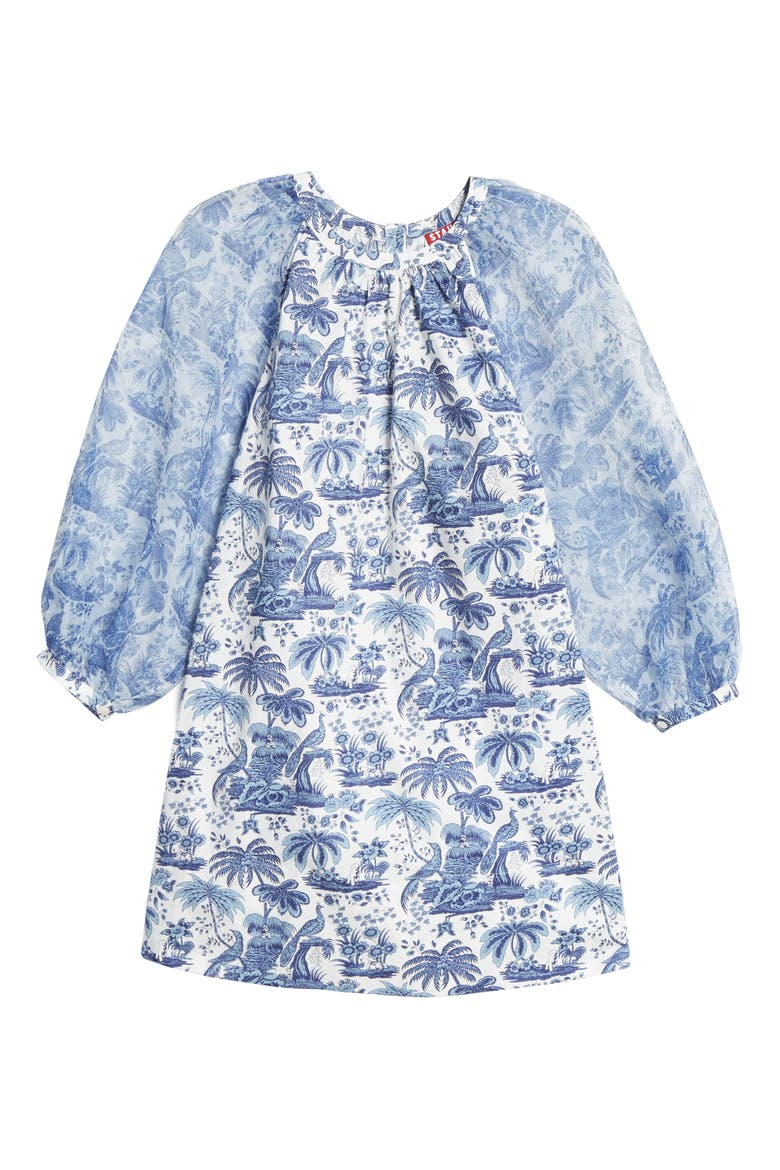 Garden Balloon Sleeve Shift Dress, Alternate, color, CHINA BLUE TOILE