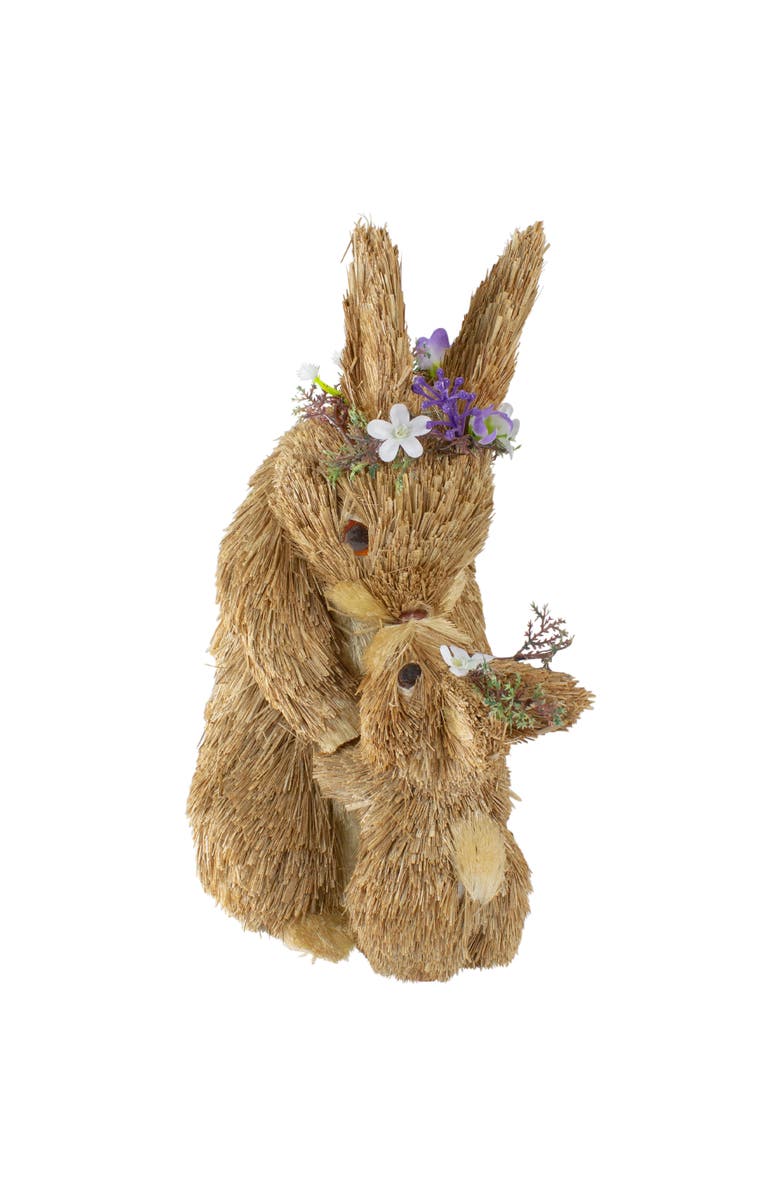 Northlight Mommy and Baby Easter Bunny with Flower Crowns Sisal Figure Decoration - 12", Main, color, 