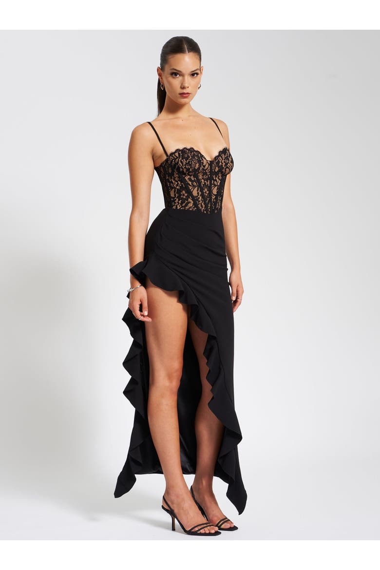 Junia Lace Corset Maxi Dress, Alternate, color, Black, Pink, White