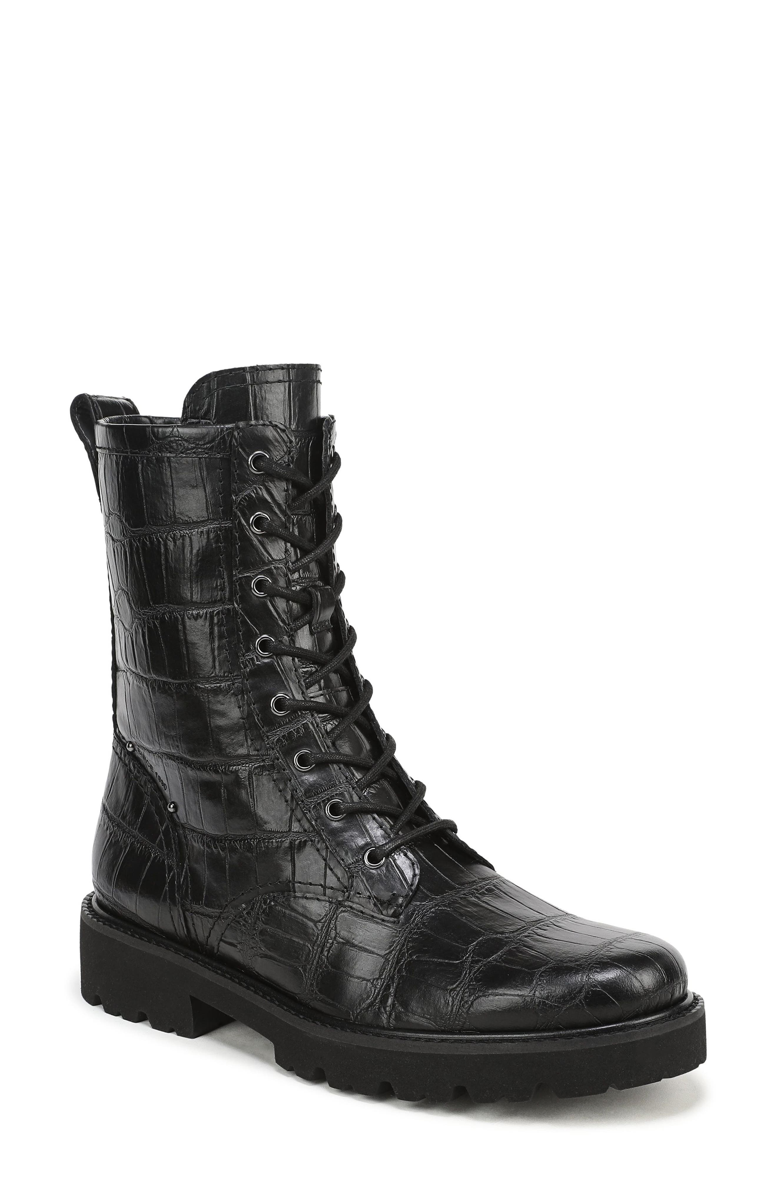 Safira Leather Combat Boot, Main, color, BLACK LEATHER WIDE