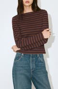 MANGO Stripe Boat Neck Long Sleeve Cotton T-Shirt
