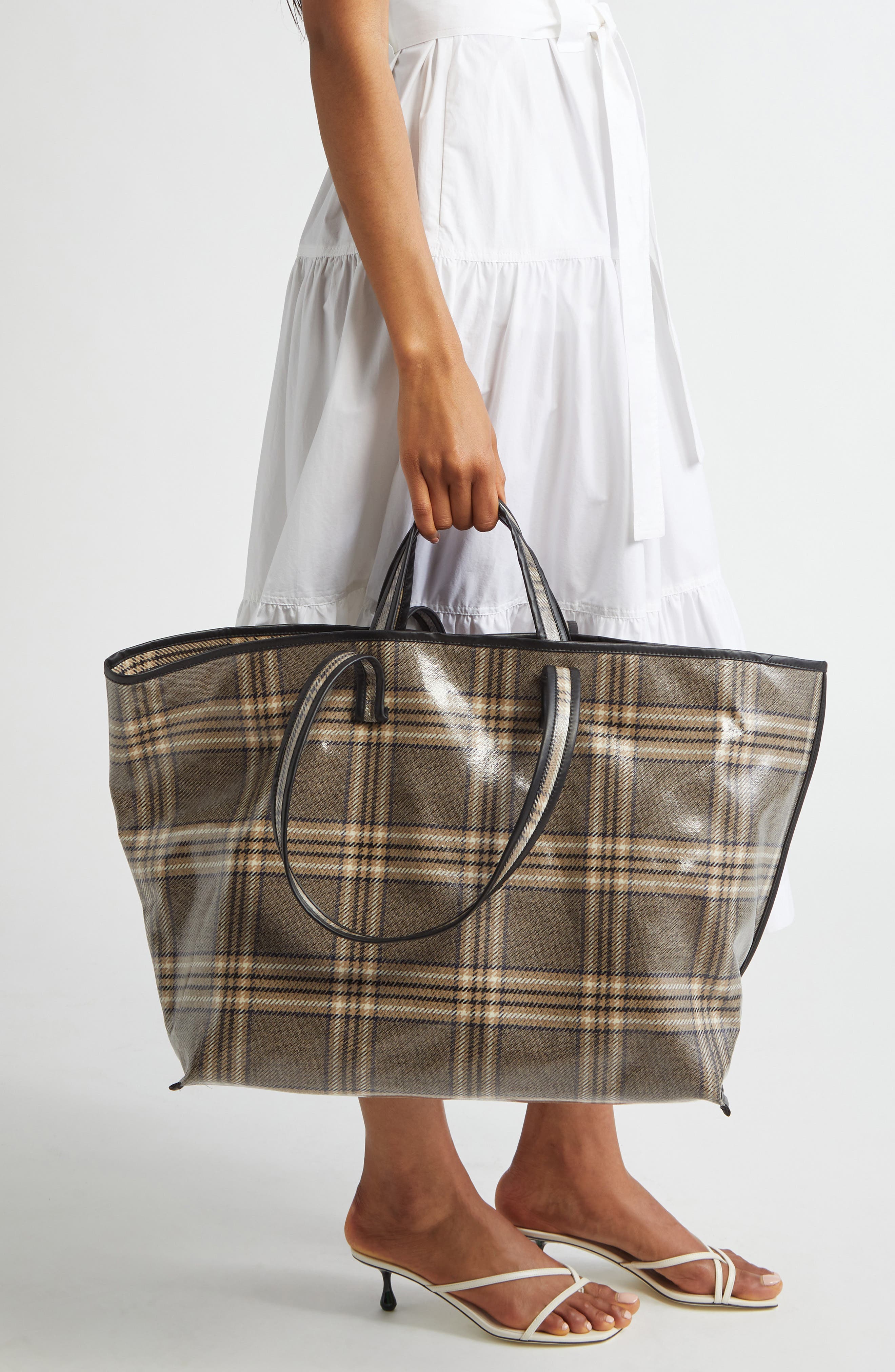 KASSL Plaid Lacquered Wool Tote, Alternate, color, 