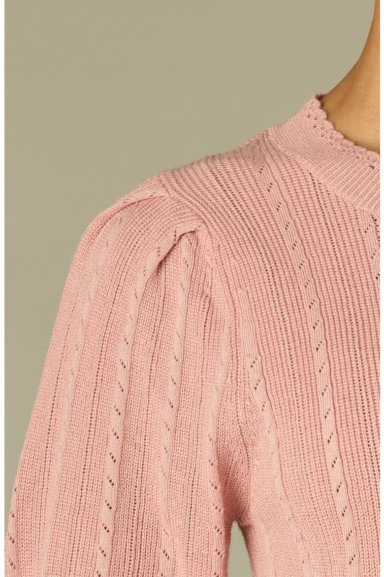 Pointelle Elbow Sleeve Sweater, Alternate, color, ROSE TAN