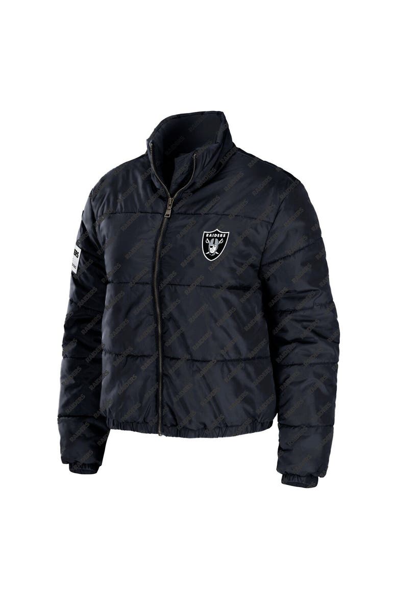 Women's WEAR by Erin Andrews Black Las Vegas Raiders Puffer Full-Zip Cropped Jacket, Alternate, color, Black