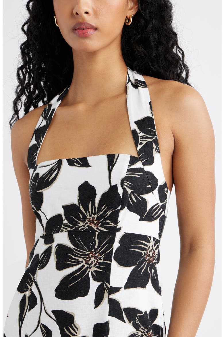 Linen Blend Halter Midi Dress, Alternate, color, WHITE- BLACK TROP BLOOM