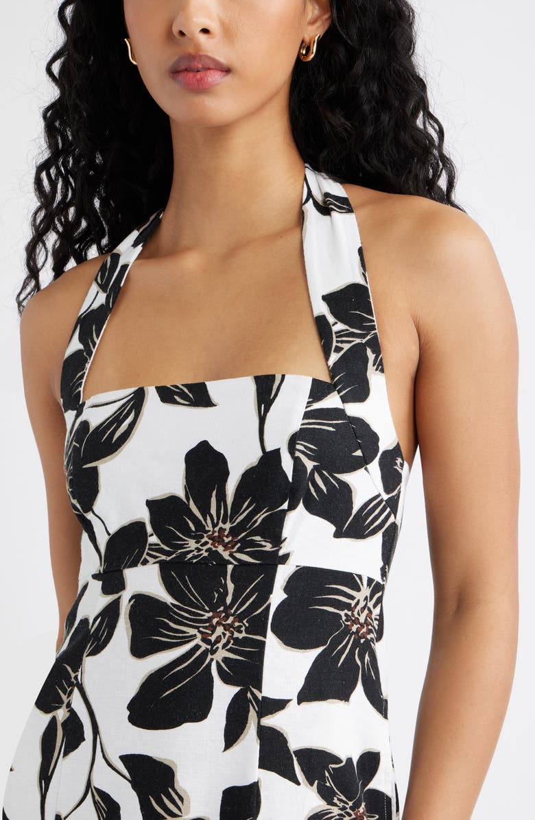 Open Edit Linen Blend Halter Midi Dress, Alternate, color, White- Black Trop Bloom