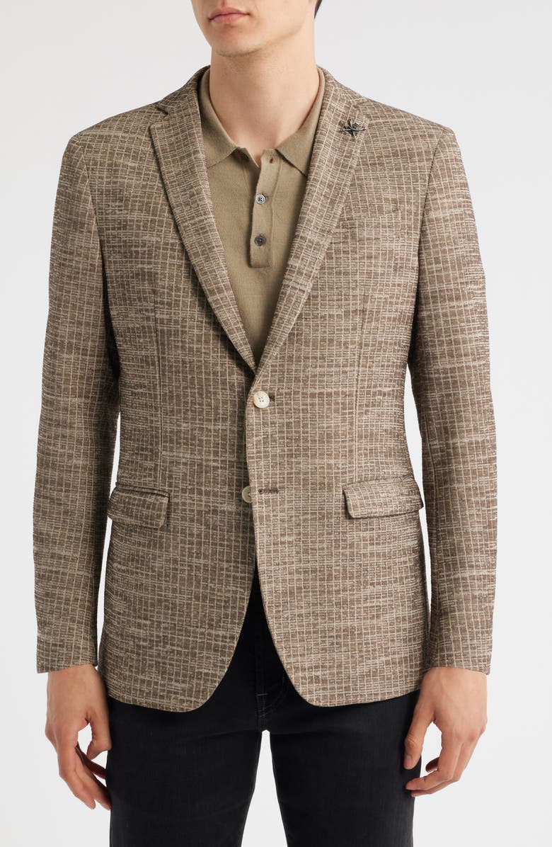 John Varvatos Varick Slim Fit Brown Slub Stripe Knit Sport Coat, Alternate, color, Brown