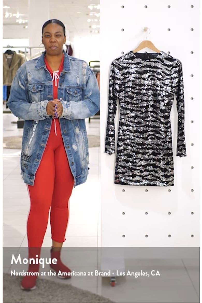 Ebba Sequin Tiger Stripe Long Sleeve Sheath Dress video