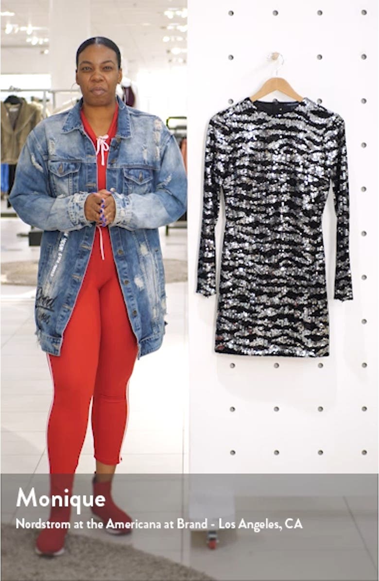 Ebba Sequin Tiger Stripe Long Sleeve Sheath Dress, sales video thumbnail