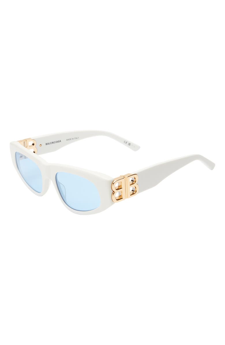 Balenciaga 53mm Cat Eye Sunglasses, Alternate, color, White Gold Light Blue