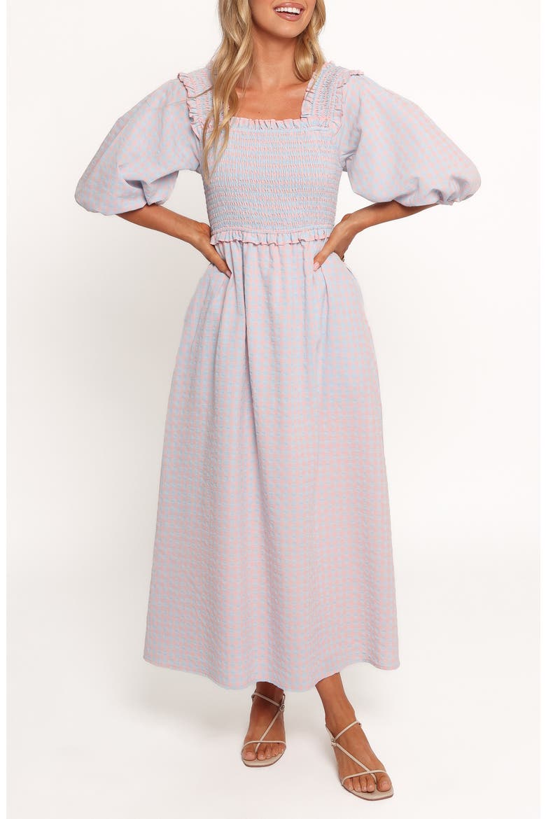 Lillie Gingham Midi Dress, Main, color, BLUE GINGHAM