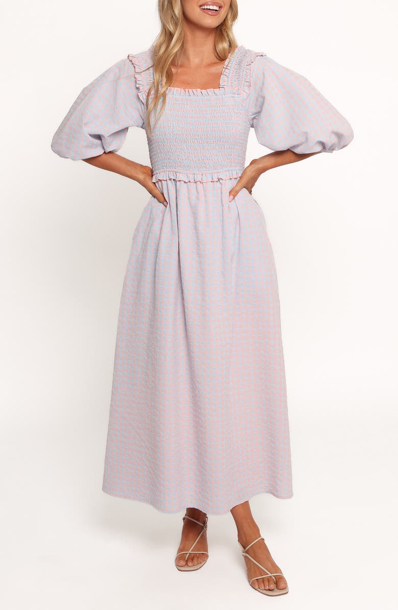 Petal & Pup Lillie Gingham Midi Dress, Main, color, Blue Gingham