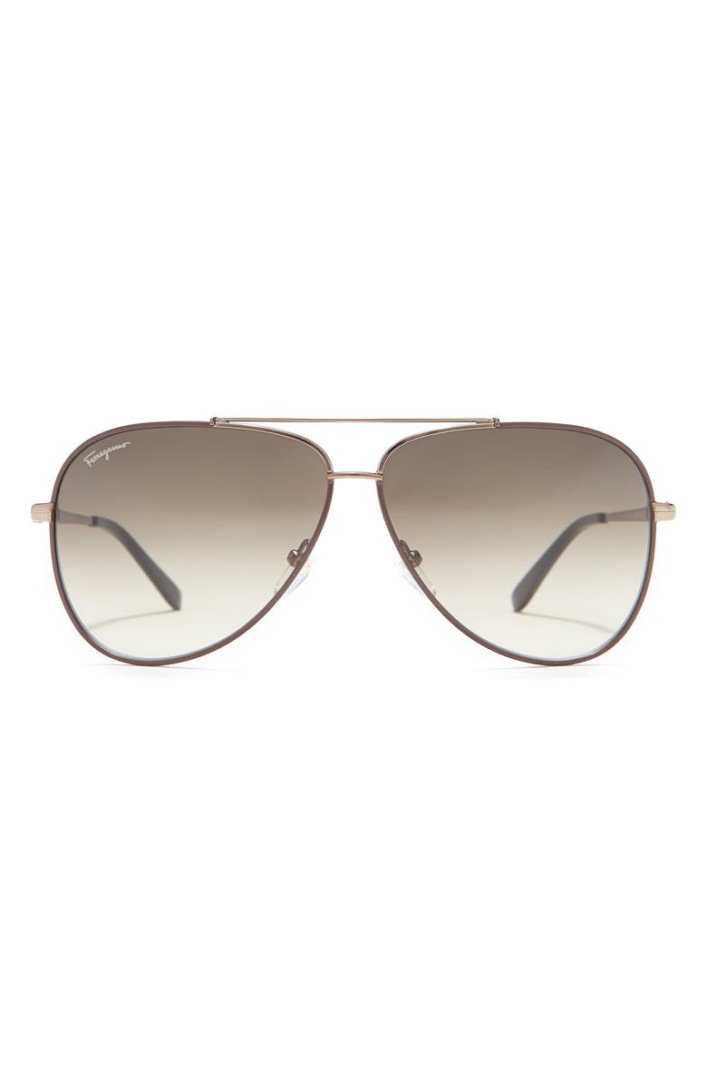 FERRAGAMO Salvatore Ferragamo 60mm Aviator Sunglasses, Main, color, Espresso