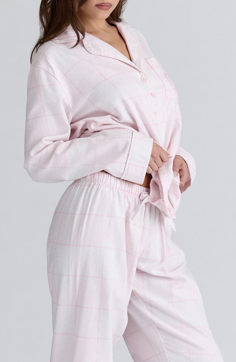 HOUSE OF CB Classic Brushed Cotton Flannel Pajamas, Alternate, color, Pink