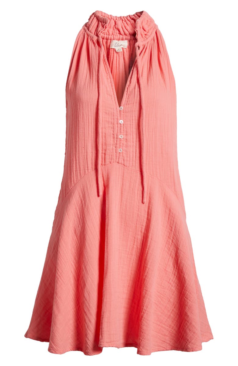 Elan Button Front Cotton Cover-Up Minidress, Alternate, color, Coral