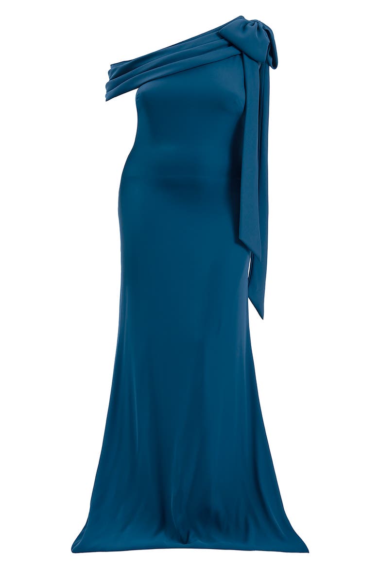 One-Shoulder Bow Detail Crepe Gown, Alternate, color, ECLIPSE