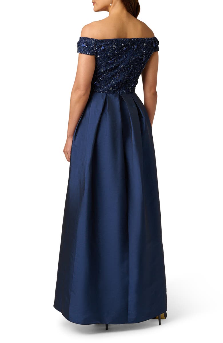 Adrianna Papell Beaded Overlay Taffeta Gown, Alternate, color, Light Navy