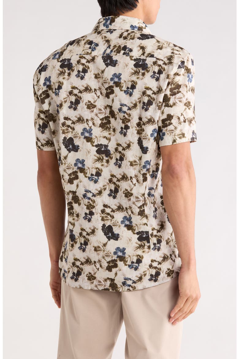 Floral Short Sleeve Viscose & Linen Button-Up Shirt, Alternate, color, BLUE / BLEU