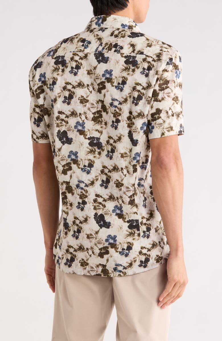 SOUL OF LONDON Floral Short Sleeve Viscose & Linen Button-Up Shirt, Alternate, color, Blue / Bleu
