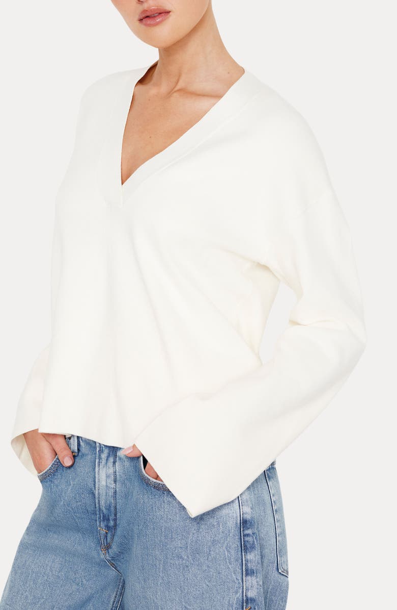 Good American V-Neck Boxy Cotton Blend Sweater, Alternate, color, Ivory