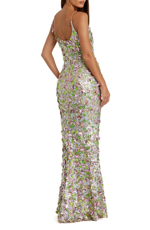 Mac Duggal Sleeveless Floral Paillette Embellished Mesh Gown In Pastel Multi