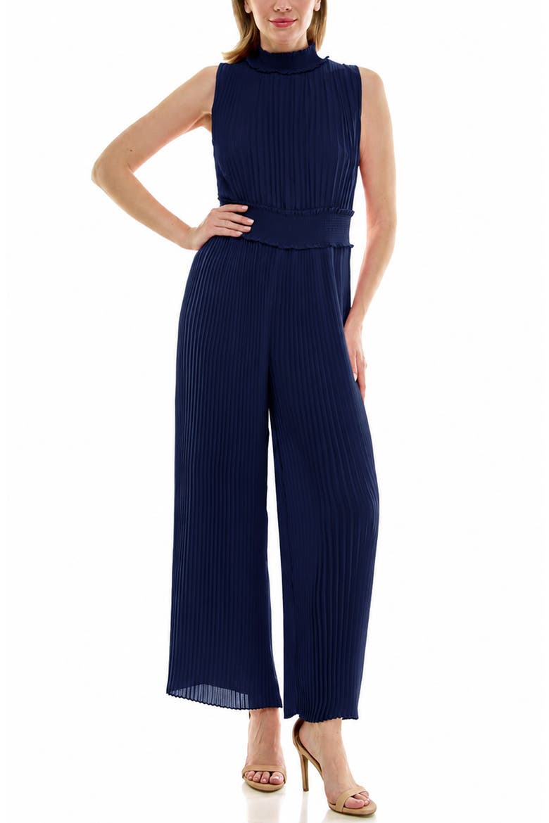 Sleeveless Pleated Jumpsuit, Alternate, color, NANETTE NAVY
