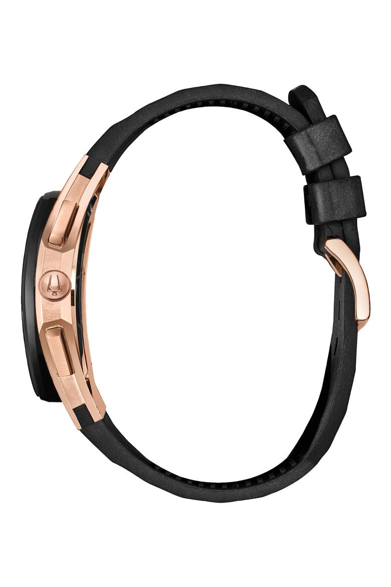 CURV Chronograph Rubber Strap Watch, 44mm, Alternate, color, BLACK