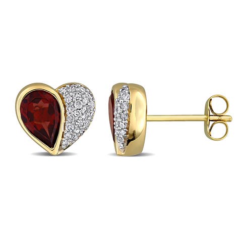 Gemstone & Diamond Heart Earrings 10K