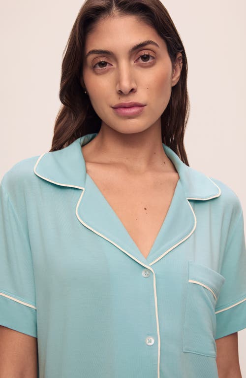 Eberjey Gisele Relaxed Jersey Knit Short Pajamas In Canal Blue/ivory