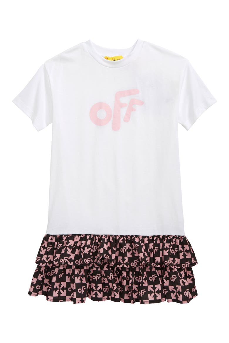 Kids' Logo Tiered Drop Waist T-Shirt Dress, Main, color, WHITE PINK