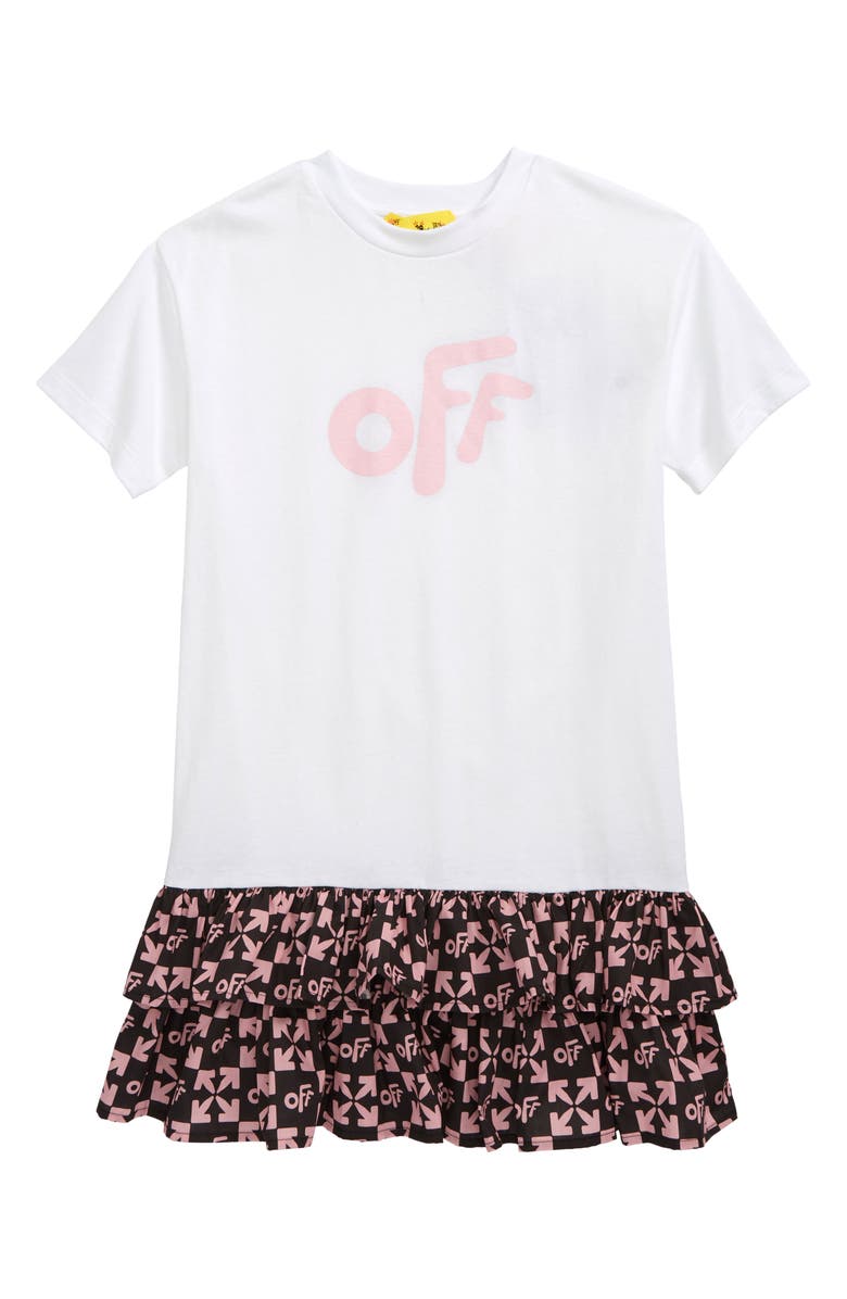Off-White Kids' Logo Tiered Drop Waist T-Shirt Dress, Main, color, 