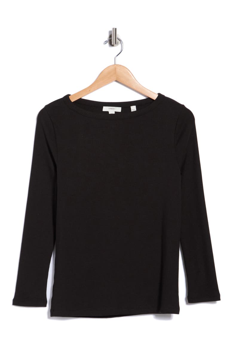 Ribbed Boat Neck Top, Alternate, color, BLACK