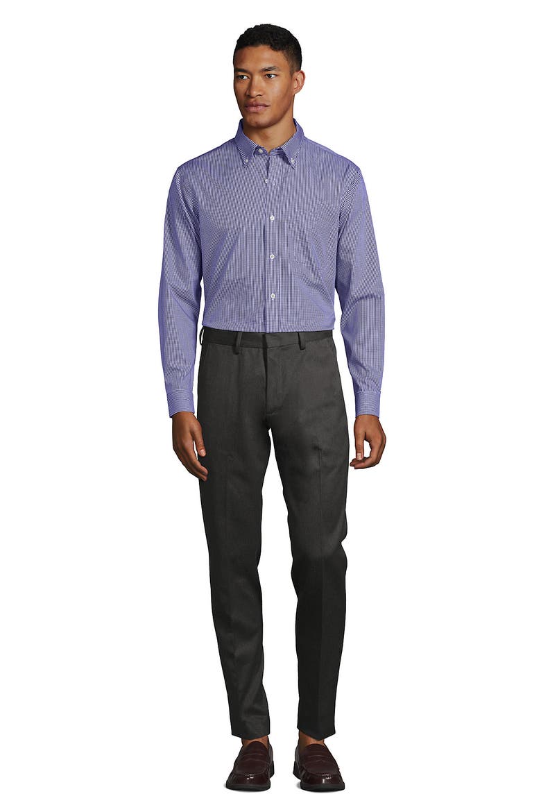 School Uniform  Tailored Fit No Iron Solid Supima Cotton Pinpoint Buttondown Collar Dress Shirt, Alternate, color, Rich Sapphire Check