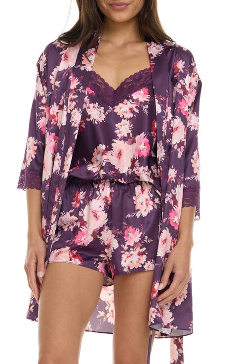 Sabrina Floral Print Satin Short Pajamas & Robe Set